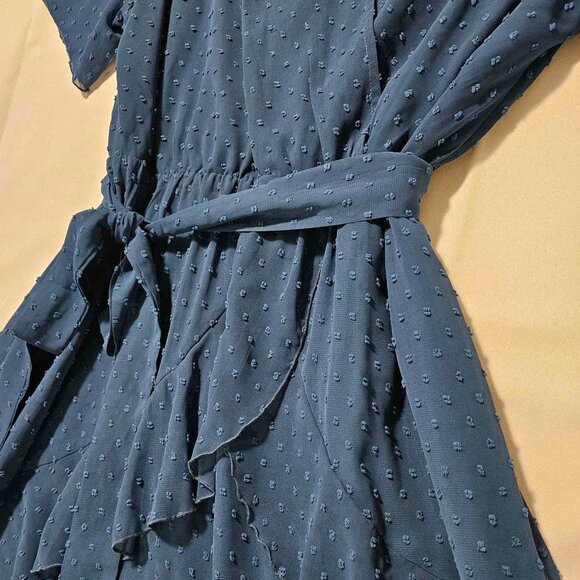 BTFBM - Blue Wrap Dress with Belt - Picture 3 of 4